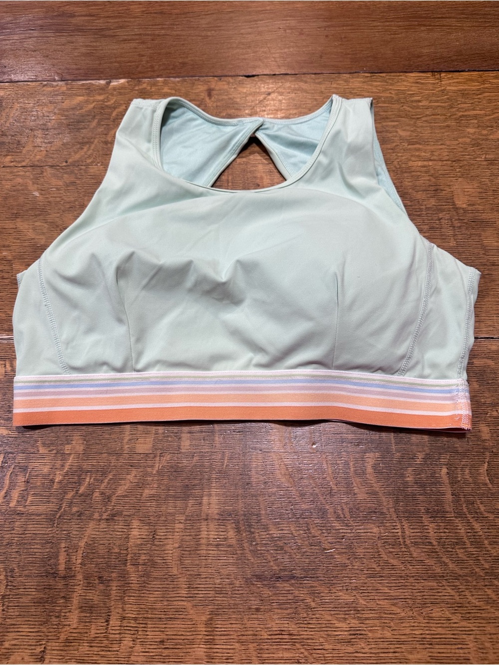 POPFLEX sz 1X Mint Green Sports Bra with Peach-Striped Band